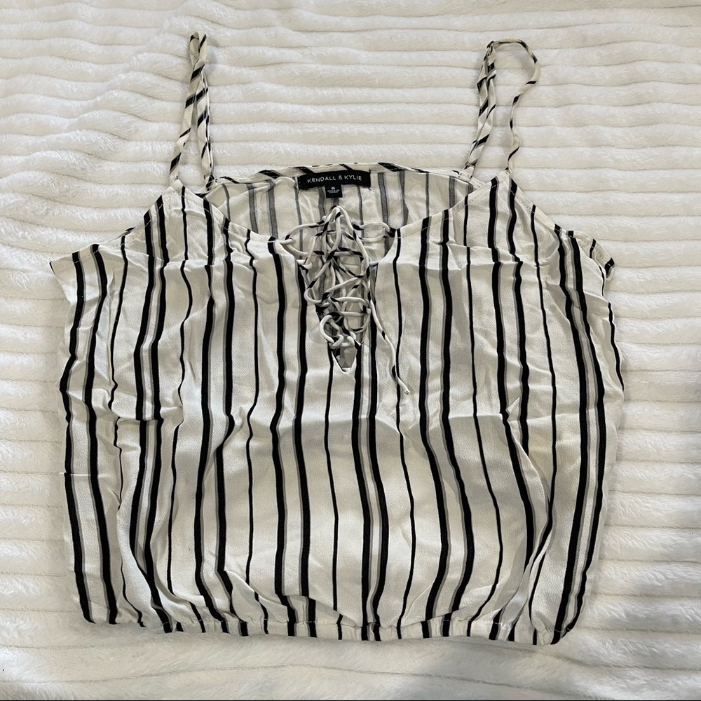 Kendall & Kylie Jenner Crop Top with Spaghetti Straps and Lace Up Detail
